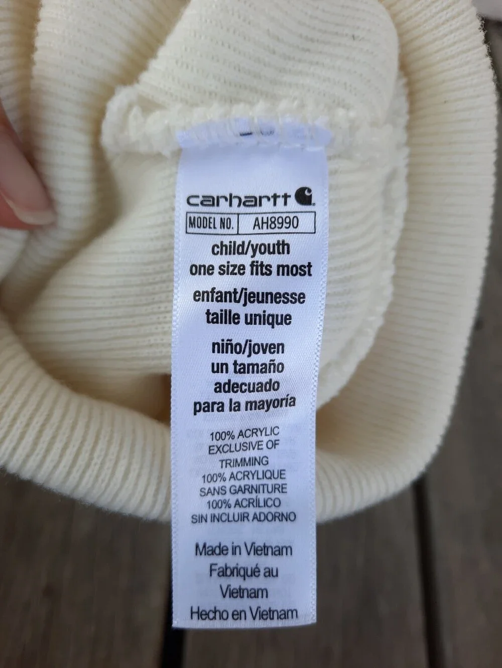Carhartt Acrylic Ribbed Cuff Logo Patch Beanie Marshmellow AH8990 Unisex Youth